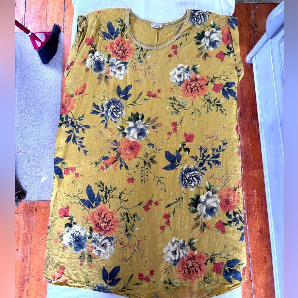Women’s Bellambra 100% Linen Made in Italy Floral Cap Sleeve Shift Dress Size 1X